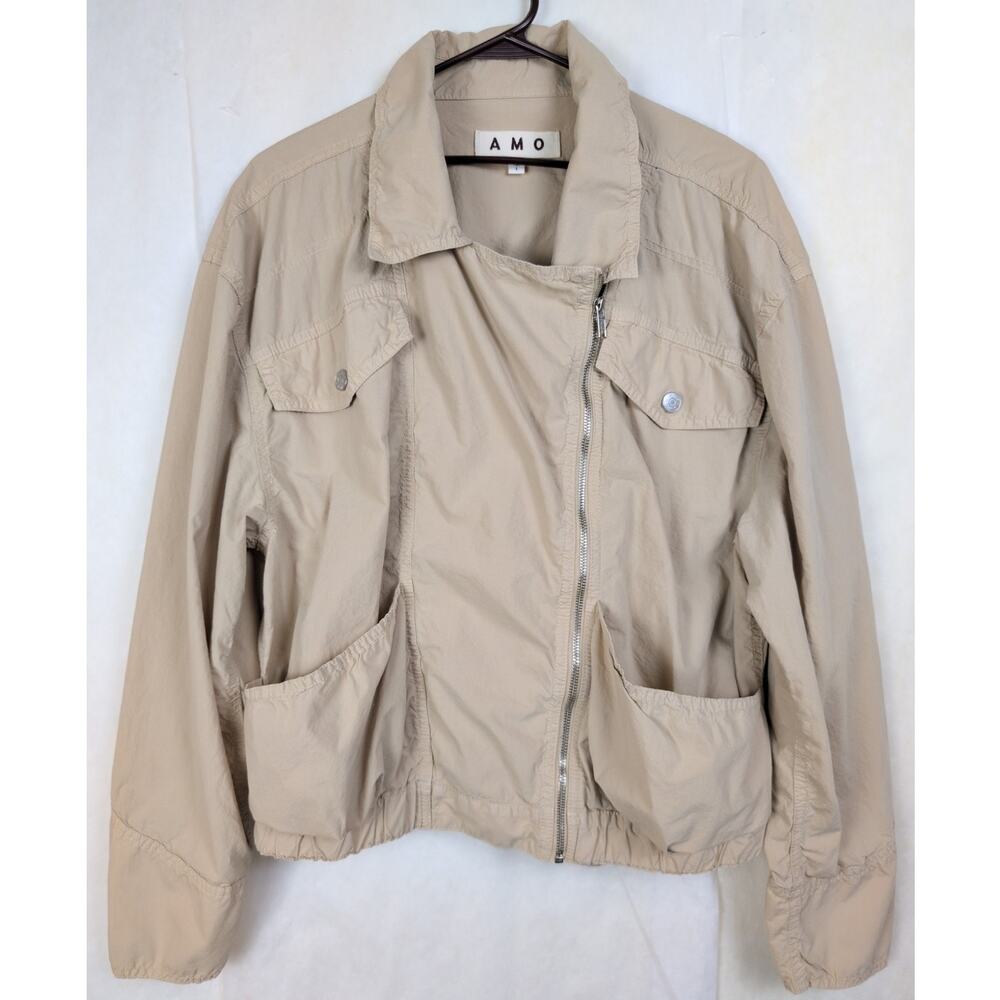AMO Bridle tan cotton jacket Size Large Lightweight Minimal Moto Coastal